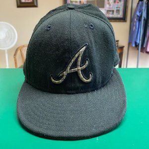 Atlanta Braves Black Green Plaid 'A' New Era 59Fifty Fitted Base Ball Cap Size 8